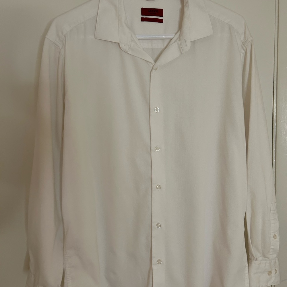 Alfani Men's Cream Button-Up Fitted Dress Shirt Size Large, 16 1/2, 32-33